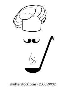 Figure toque and ladle on a white background