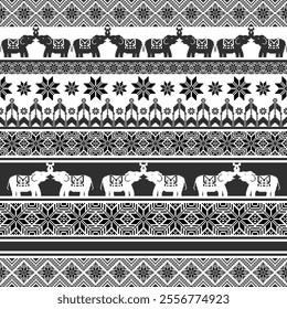 Figure tribal Thai geometric ethnic pattern traditional and elephant