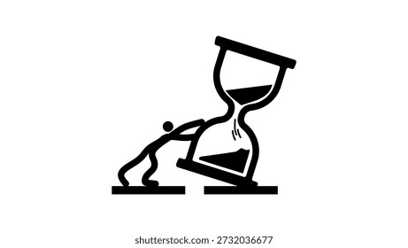 eine Figur, die versucht, die Zeit zu ändern, schwarz, einzelne Silhouette