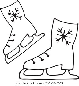  Figure vector skates in the doodle style. The image is isolated on a white background for figure skating and winter sports. A sketch of a doodle of a hand-drawn illustration.
