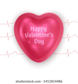 The figure volumetric brilliant heart of pink color, greeting card of Valentine's Day or wedding day romantic themes for party, events. Vector Eps 10 illustration