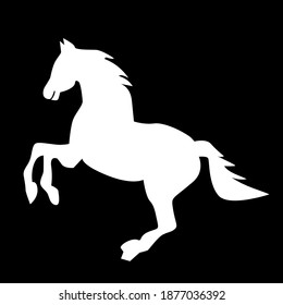 The figure of a white horse raising its forehand.Vector illustration isolated on black background.