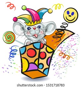 The figure of the white mouse. Suitable for 2020 calendar, Zodiac sign, horoscope. Decorative card-happy New year and Christmas, happy fool's Day.