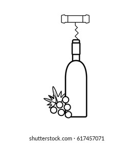 figure wine bottle with grape fruit and corkscrew