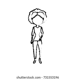 figure woman with hairstyle design and clothes