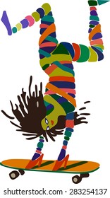The figure of a woman on a skateboard.