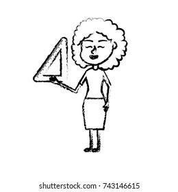 figure woman teacher with school tool in the hand