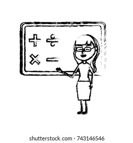 figure woman teacher teaching to the student in the blackboard