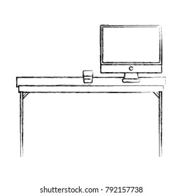figure wood desk object with computer screen