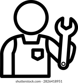 Figure in work uniform holding open-ended wrench. Suitable for repair service, engineering, and technical upkeep illustration.
