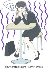 
A figure of a working adult in a suit worried at work
