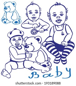 Figure with young children and a teddy bear.