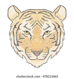 Figured decorative mosaic tiger face, ornament tiger face for shirt design or items print