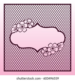 Figured frame with cherry or sakura flowers. Laser cutting template suitable for greeting cards, invitations, covers, menus, interior decorations.