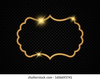 Figured Frame. Curly Golden Shape With Bright Flares For Your Design. Decorative Template For Wooden Furniture, Textile, Forgings, Engraving And Printing Invitations Or Postcards. Vector Illustration.