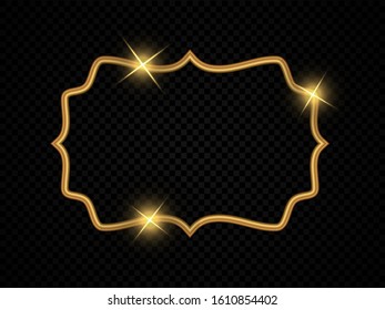 Figured Frame. Curly Golden Shape With Bright Flares For Your Design. Decorative Template For Wooden Furniture, Textile, Forgings, Engraving And Printing Invitations Or Postcards. Vector Illustration.