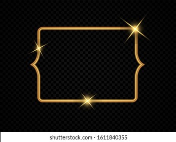 Figured Frame. Curly Golden Shape With Beautiful Pattern On Dark Transparent Background. Template For Printing Invitations And Postcards, For Design, Forgings, Furniture, Textile. Vector Illustration.