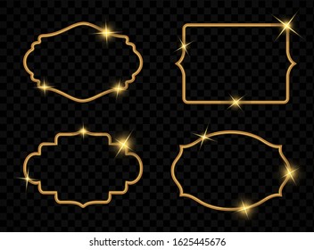 Figured frame. Curly golden shape with beautiful patterns on red background. Template for design, textile, furniture, engraving, forgings, for printing postcards and invitations. Vector illustration.