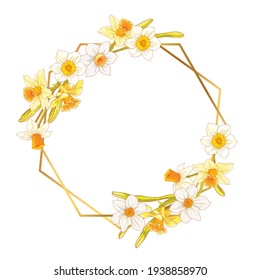 Figured frame made of daffodil flowers. Vector illustration.