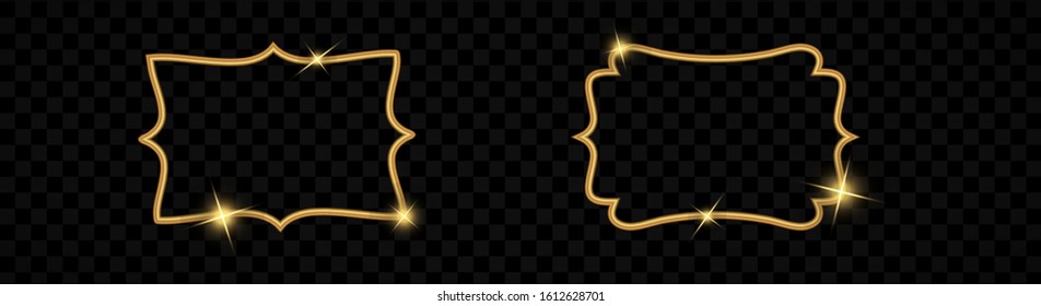 Figured Frames. Set Of Curly Golden Shapes With Flares For Design. Decorative Templates For Wooden Furniture, Textile, Forgings, Engraving, For Printing Invitations And Postcards. Vector Illustration.
