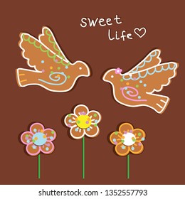 Figured gingerbread in the glaze on the background. Vector illustration.