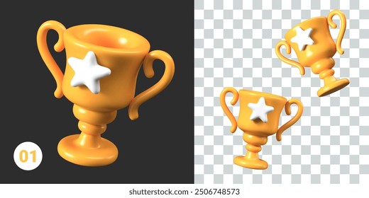 Taza de oro figurado con dos asas. Trofeo con estrella blanca. Conjunto de Plantillas aisladas