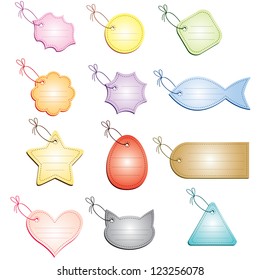 Figured greeting multicolored labels on a string
