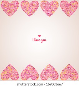 Figured hearts. Happy Valentine's day card with space for text message. Vector illustration.