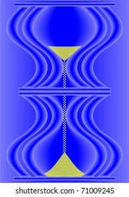 Figured hourglass on a pale red background.