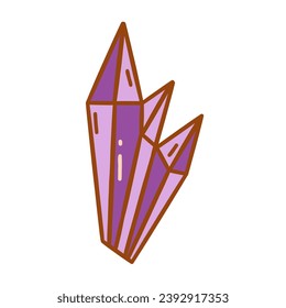 Figured purple crystal diamond. Gemstone magic. Crystal with consciousness, conducting pure energies. Colorful vector isolated illustration hand drawn doodle. Icon single element
