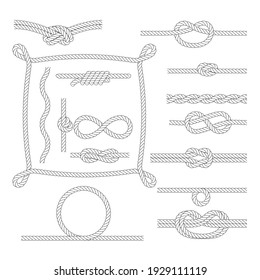 Figured rope frames, knots and loops, rope borders and corners, vector
