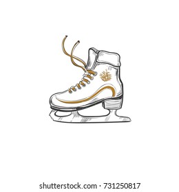 Figured skate illustration. Vector hand drawn icon. Merry Christmas element.