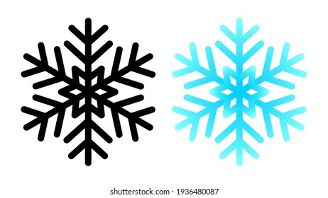 Figured Snowflake Icon. Blue Geometric Symbol Of Cold Festive Weather With Black Natural Crystals Frozen Water Vector Shape.