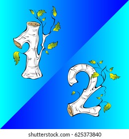 figures 1 and 2 in the form of a birch trunk with leaves
