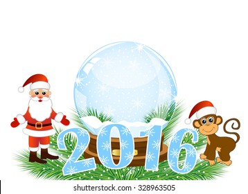 Figures 2016, a monkey and a Santa Claus, vector illustration