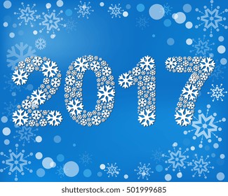 The figures 2017 made from snowflakes. Blue winter background vector illustration