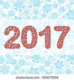 The figures 2017 made from snowflakes. Blue winter background vector illustration