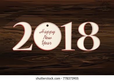 Figures 2018  made of paper. New Year, winter theme. Vector. Greeting card on a wooden background