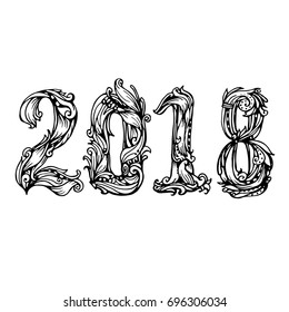 The figures 2018 New Year. Festive illustration vector calligraphic lettering numbers for cards and other design