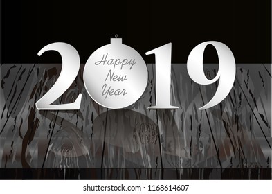 Figures 2019. Christmas, New Year, winter theme. Vector. Greeting card on a wooden background.