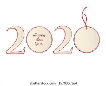 Figures 2020 with christmas ball of paper. New Year, Winter theme. Vector. Greeting card on a white background