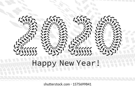 figures 2020 drawn tire marks. New year banner.