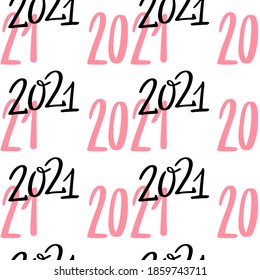 Antecedentes tipográficos de las figuras 2021. Patrón sin fisuras vectorial de año nuevo. Papel de pared de vacaciones para tu diseño. EPS 8