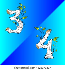 figures 3 and 4 in the form of a birch trunk with leaves