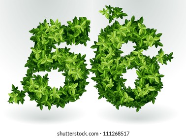 Figures 5,6. Green leaves summer vector alphabet.