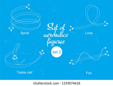 Figures aerobatics. Aviation. A set of schemes. Spiral, loop, treble clef, fan. Set 2.