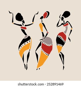 Figures of african dancers. Beautiful women. Dancing woman in ethnic style. Vector  Illustration.