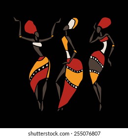 Figures of african dancers. Beautiful women. Dancing woman in ethnic style. Vector  Illustration.