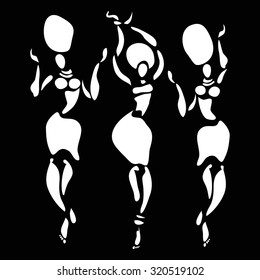 Figures of african dancers. Beautiful women. Dancing woman in ethnic style. Vector Illustration.