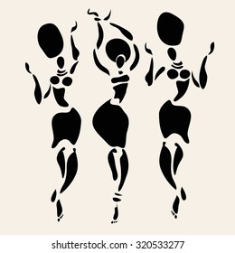 Figures of african dancers. Beautiful women. Dancing woman in ethnic style. Vector Illustration.